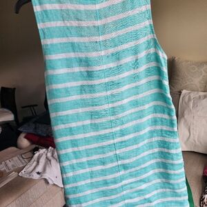 New Women's Sigrid Olsen Linen dress. Turquoise and white strip. Size Small.